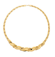 18K YELLOW GOLD FLAT ALTERNATE 5-12mm ONDULATE SMOOTH SATIN WAVE CHOKER NECKLACE.