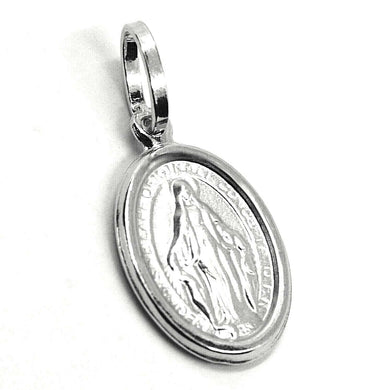 18k white gold miraculous medal Virgin Mary Madonna, 1.5 cm, 0.6 inches.