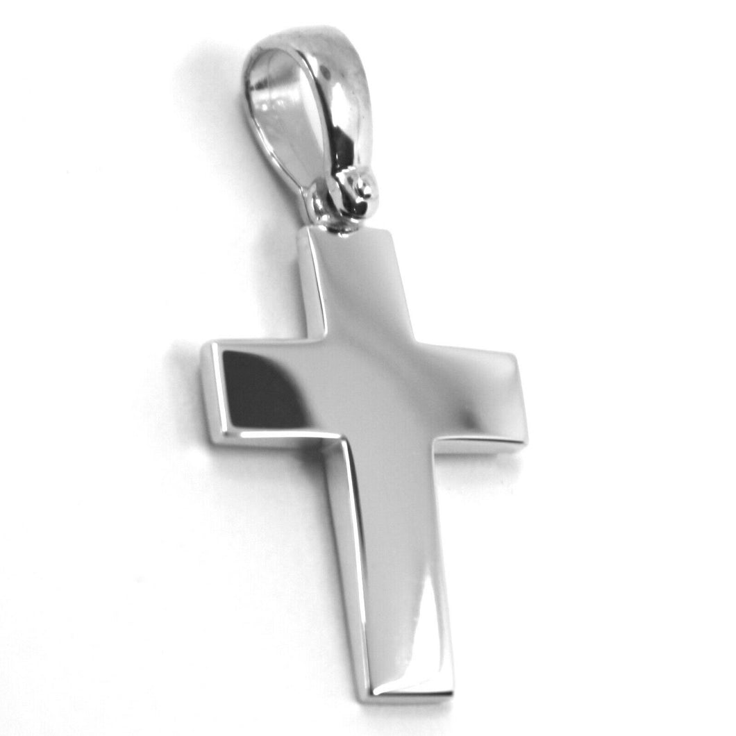 SOLID 18K WHITE GOLD CROSS, SQUARE ROUNDED 21mm, 0.83 inches, MADE IN ITALY