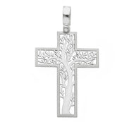 18K WHITE GOLD FLAT SQUARE STYLIZED CROSS WITH TREE OF LIFE LENGTH 29mm, 1.14