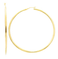 18k yellow gold round circle hoops earrings internal diameter 60mm, width 2.5mm.