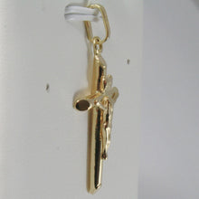 Load image into Gallery viewer, 18K YELLOW GOLD CROSS WITH JESUS, ROUNDED TUBE, SHINY 1.42 INCHES, MADE IN ITALY.
