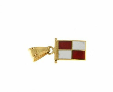 18k yellow gold nautical glazed flag letter u pendant charm medal enamel Italy.