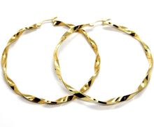 Load image into Gallery viewer, 18k yellow gold big circle hoops faceted braid rope earrings 55 mm x 3 mm, Italy
