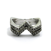 Load image into Gallery viewer, SOLID 18K WHITE GOLD DOUBLE ONDULATE SQUARE WAVE BAND 0.44 ct DIAMONDS RING.
