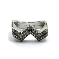 SOLID 18K WHITE GOLD DOUBLE ONDULATE SQUARE WAVE BAND 0.44 ct DIAMONDS RING.