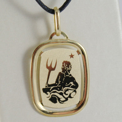 solid 18k yellow gold aquarius zodiac sign medal pendant zodiacal made in Italy.