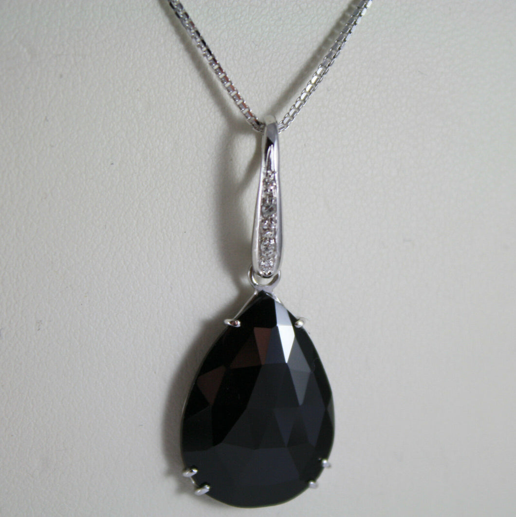 18k white gold necklace, diamond ct 0.07, drop black spinel ct 9.5 made in Italy.