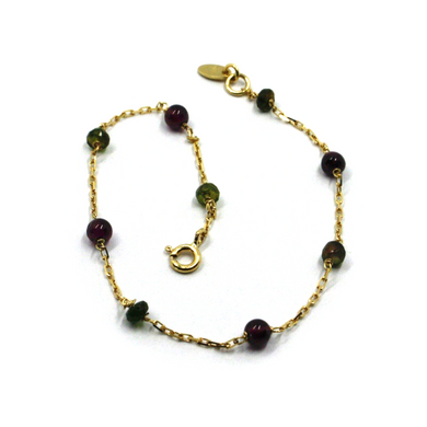 18k yellow gold square rolo bracelet 4mm faceted purple tourmaline and garnet.