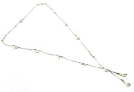 18k white gold lariat necklace square chain round white pearl double pendant.