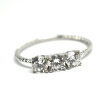 Load image into Gallery viewer, SOLID 18K WHITE GOLD RING, TRILOGY CUBIC ZIRCONIA 1.2ct WIRE ROUND BRAID TUBE
