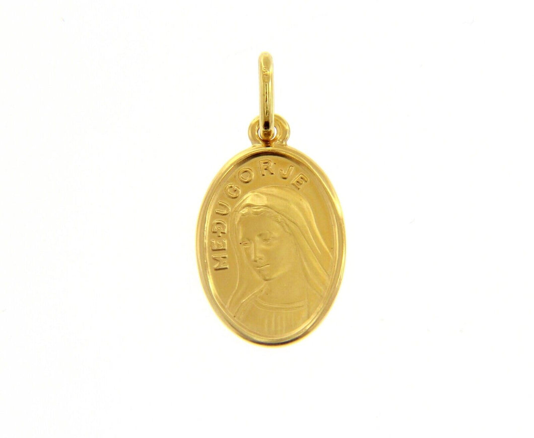 SOLID 18K YELLOW GOLD OVAL MEDAL VIRGIN MARY MEDUGORJE MADONNA, 12x16mm