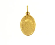 solid 18k yellow gold oval medal Virgin Mary Medugorje Madonna, 12x16mm pendant.
