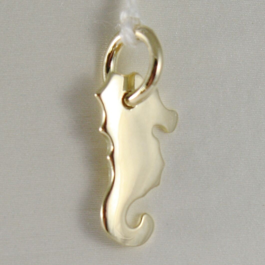 SOLID 18K YELLOW GOLD SEAHORSE FLAT CHARM PENDANT SMOOTH LUMINOUS MADE IN ITALY