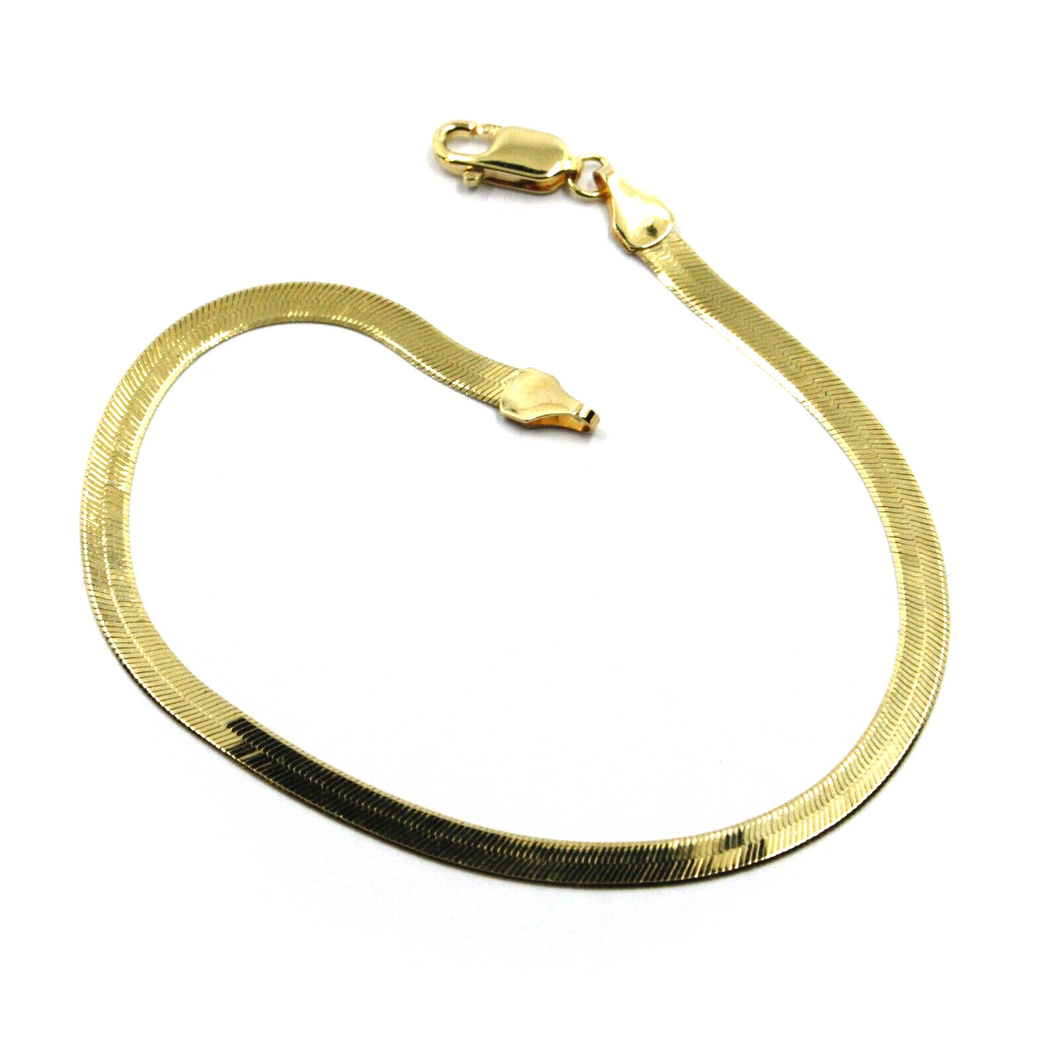 18K YELLOW GOLD BRACELET FLAT 3.5mm BOX SNAKE FISHBONE, 7.3