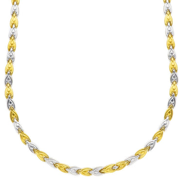 18K YELLOW WHITE GOLD FLAT WORKED ALTERNATE 5mm PETALS DROPS CHOKER, NECKLACE.