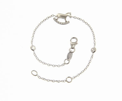 18k white gold bracelet for kids with rocking horse & zirconia  made in Italy.