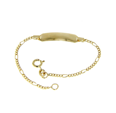 18k yellow gold boy girl baby bracelet engraving plate 5+1 figaro chain 5.1-5.9