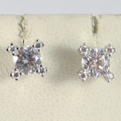 18k white gold 7 mm flower cross earrings with zirconia 1.2 carats.