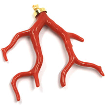 Load image into Gallery viewer, 18k yellow gold pendant big branch of natural red coral 65mm 2.55&quot;
