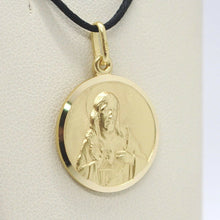 Load image into Gallery viewer, 18k yellow gold Scapular Our Lady of Mount Carmel Sacred Heart medal 15mm Virgin Mary of Carmen pendant.
