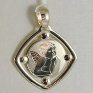 18K YELLOW GOLD PENDANT SQUARE MEDAL GUARDIAN ANGEL ENGRAVABLE MADE IN ITALY.