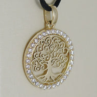 18K YELLOW GOLD TREE OF LIFE PENDANT, 0.75 INCHES, ZIRCONIA, MADE IN ITALY.