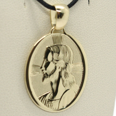 18K YELLOW GOLD PENDANT BIG OVAL MEDAL JESUS FACE 30 MM ENGRAVABLE MADE IN ITALY.