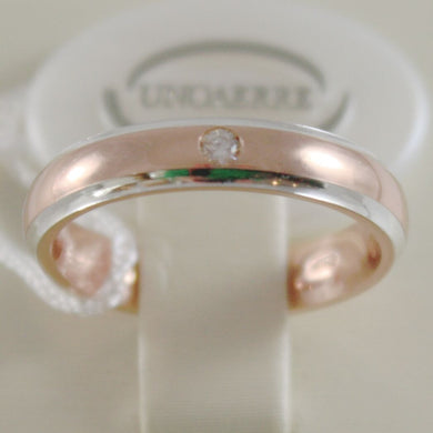 18k rose & white gold wedding band unoaerre ring 4 mm with diamond made in Italy.