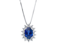 18k white gold necklace oval 0.80 sapphire diamonds frame pendant venetian chain.