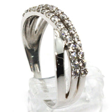 Load image into Gallery viewer, SOLID 18K WHITE GOLD BAND RING, CUBIC ZIRCONIA, DOUBLE WAVE, ONDULATE, BRAID.
