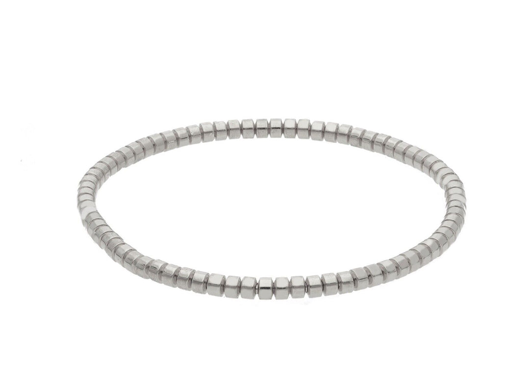18k white gold elastic bracelet, small tubes discs diameter 3.2mm 0.13