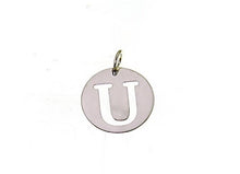 Load image into Gallery viewer, 18k white gold round medal with initial u letter u made in Italy diameter 0.5 in.
