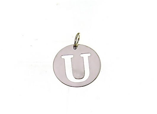18k white gold round medal with initial u letter u made in Italy diameter 0.5 in.