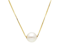 Load image into Gallery viewer, 18k yellow gold necklace, square venetian chain central freshwater pearl 7.5-8mm.
