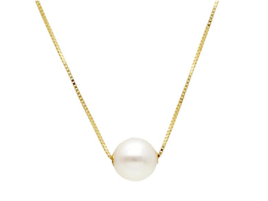 18k yellow gold necklace, square venetian chain central freshwater pearl 7.5-8mm.