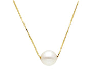 18k yellow gold necklace, square venetian chain central freshwater pearl 7.5-8mm.