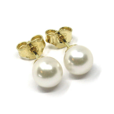SOLID 18K YELLOW GOLD STUDS EARRINGS, SALTWATER AKOYA PEARLS, DIAMETER 6.5/7 MM.
