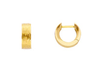 18K YELLOW GOLD HOOPS WORKED EARRINGS DIAMETER 12mm SQUARE TUBE THICKNESS 4.5mm.