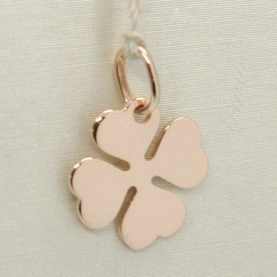 18k rose gold pendant charm 14 mm, flat lucky four leaf clover, made in Italy.