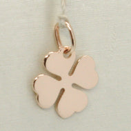18k rose gold pendant charm 14 mm, flat lucky four leaf clover, made in Italy.