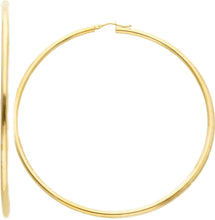 Load image into Gallery viewer, 18k yellow gold round circle hoops earrings internal diameter 70mm, width 2.5mm.
