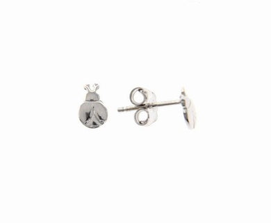 18k white gold earrings with shiny luster ladybug puppy  made in Italy  0.28 in.