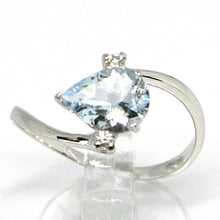 Load image into Gallery viewer, 18k white gold band ring aquamarine 1.00 drop cut &amp; diamonds, made in Italy.
