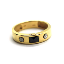 Load image into Gallery viewer, 18K YELLOW WHITE GOLD MAN BAND 5mm THICK RING, MODERN SQUARED SCREWS WITH ONYX.
