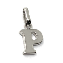 Load image into Gallery viewer, solid 18k white gold charm pendant small initial letter P, 10mm, 0.4 inches.
