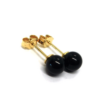 Load image into Gallery viewer, 18k yellow gold 6mm 0.24&quot; spheres balls black agate button stud earrings.
