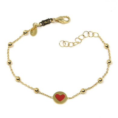 18k yellow gold bracelet for kids with glazed heart love made in Italy 5.91 in.