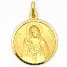 Load image into Gallery viewer, solid 18k yellow gold Holy St Saint Santa Rita round medal Italy made, 17mm.
