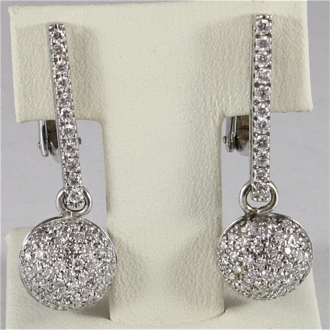 18k white gold diamonds ball pendant earrings, ct1.24, color h, made in Italy